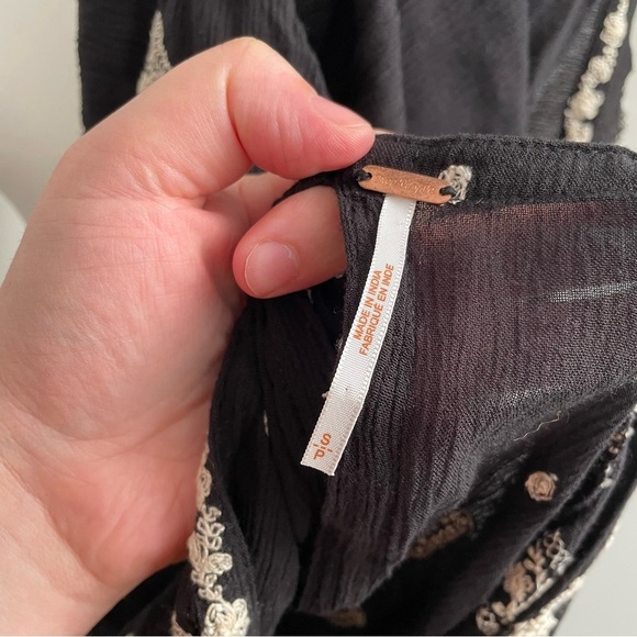 Free People Diamond Embroidered Smock Top Long Sleeve Whimsigoth Size Small - Picture 9 of 12